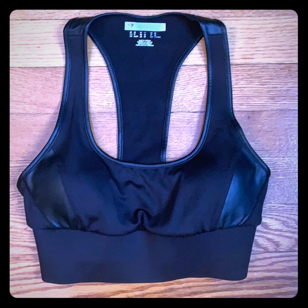 NWOT leather accented sports bra
